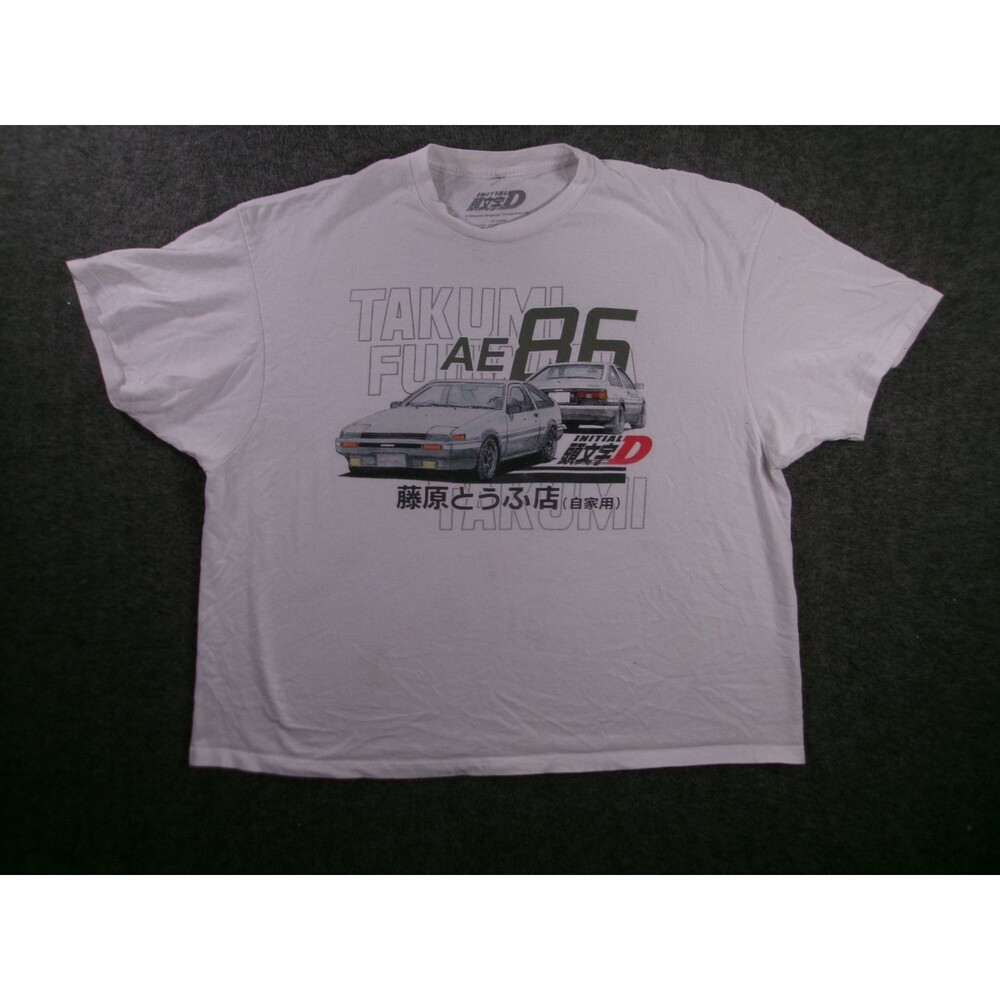 Initial D Shirt Mens XXL Ehite Short Sleeve Anime Manga AE 86 Shuitchi Shigena